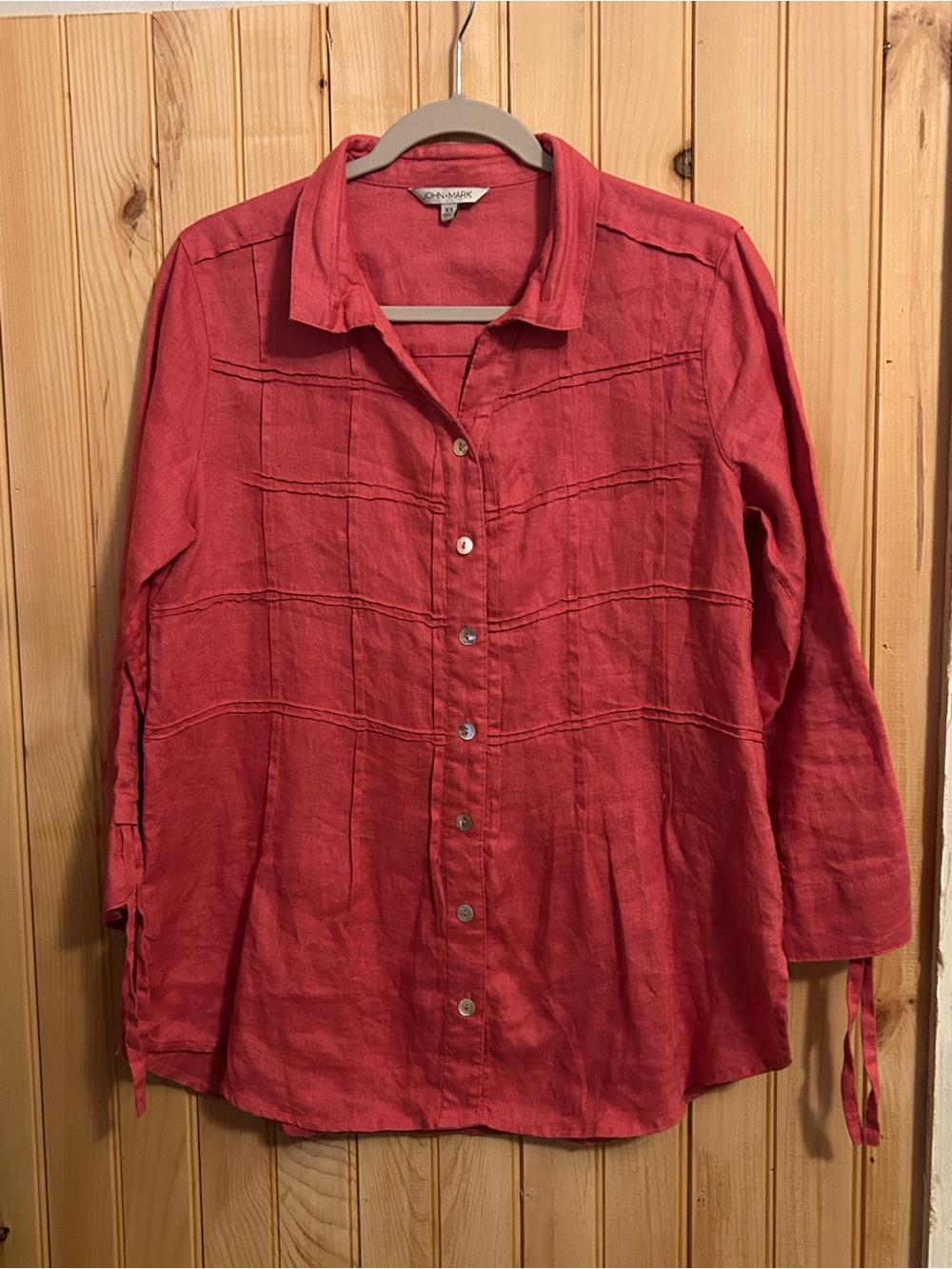 John Mark Linen Shirt Womens Pink Pintuck Button Down Shell Buttons